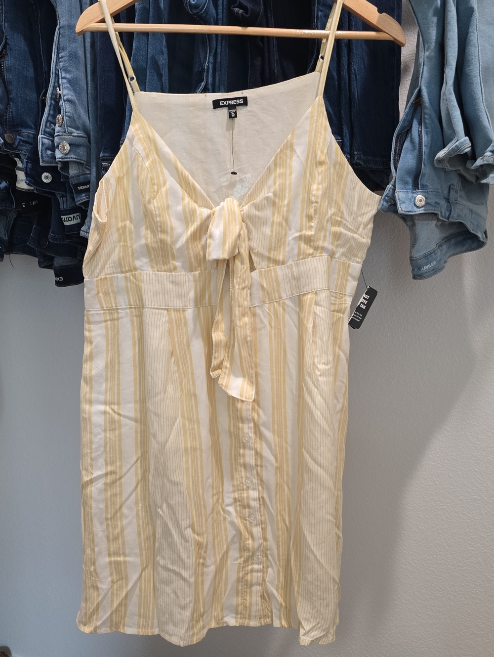 Express Yellow and White Striped Tie-Front Mini Dress